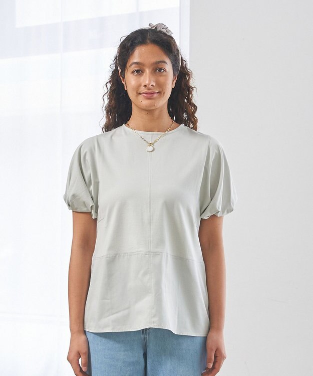 J.PRESS YORK STREET 【WOMEN】ファブリックヘムジャージ プルオーバー ライトグリーン系