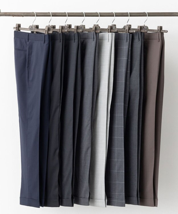 GOTAIRIKU ロングセラー【洗える/折り目加工/シワになりにくい/ウエストアジャスター】ウォッシャブル サマーウール100％パンツ_限定色(ノータック)25年モデル シルバー系