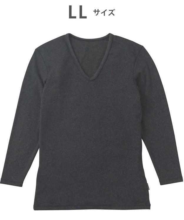 WACOAL MEN インナー メンズ 発熱インナー【エクス（R）】 吸湿発熱繊維 保温性 消臭性（汗臭・加齢臭） ストレッチ素材 深めVネック 8分袖 GL6221 /ブロス ブラック