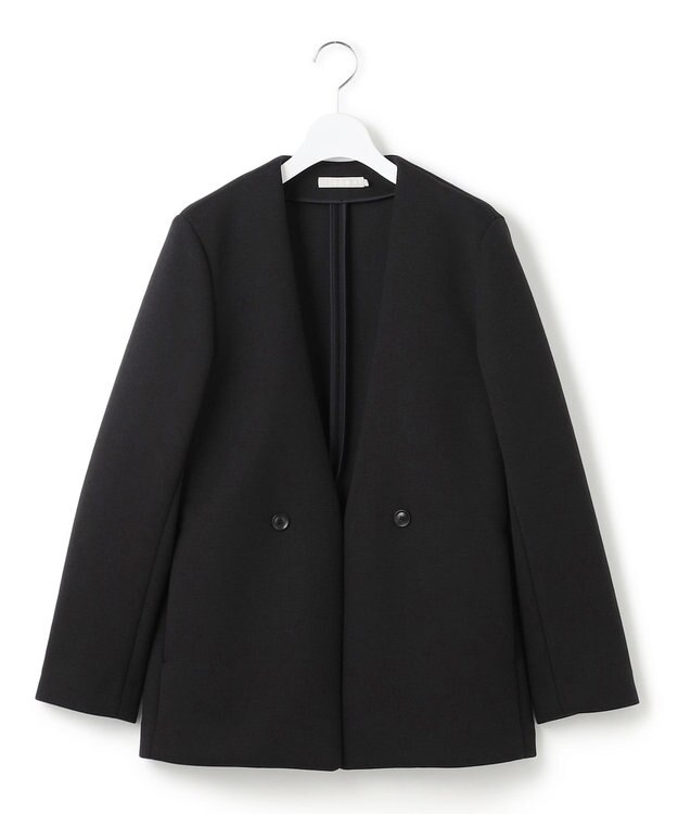 ICB L 【洗える】コンパクトWフェイス ノーカラージャケット ブラック系