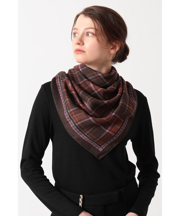 DAKS ウールシルク チェックストール ブラウン