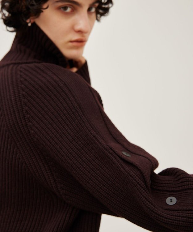 BEIGE， 【洗える】LEADER / ボタンディティールハイネックトップス Bordeaux
