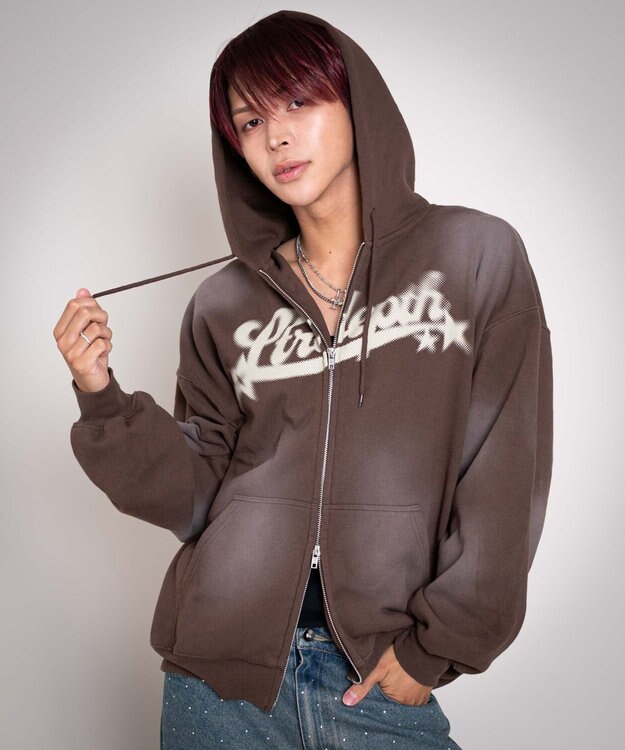 WEGO 【ユニセックス着用ITEM/MLサイズ展開】グラフィックZIPパーカー ブラウン