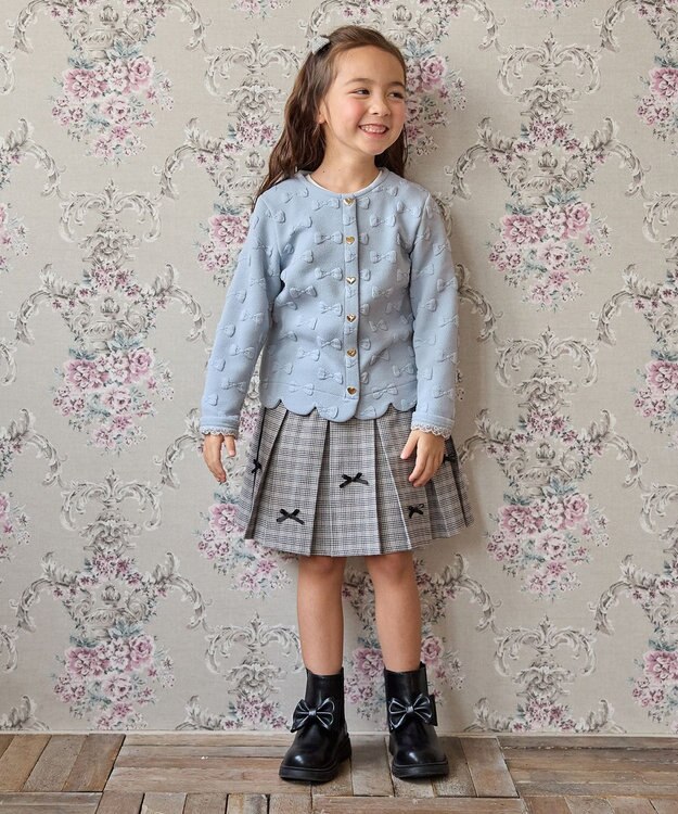 ANY KIDS リボンプリーツスカパン グレー×チェック