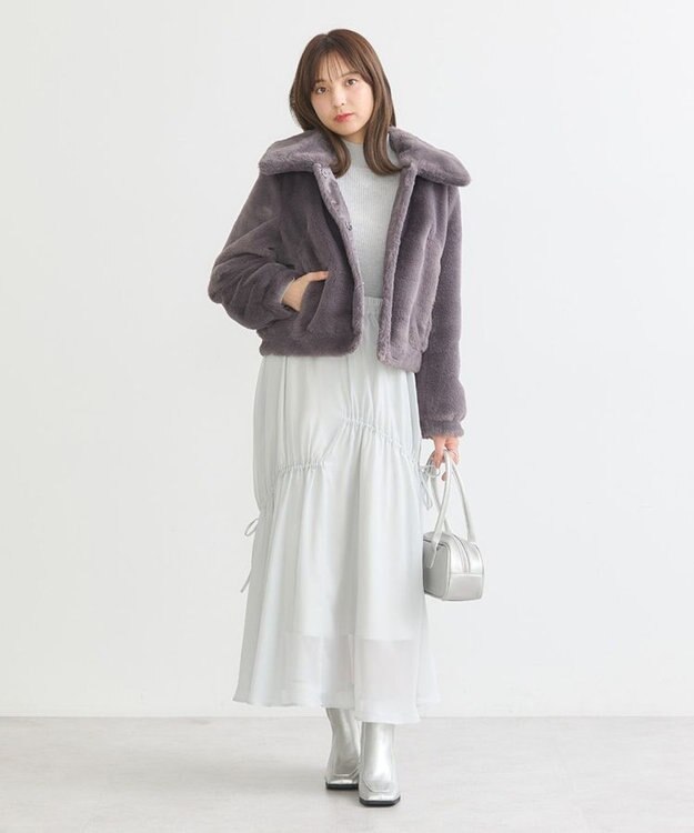 earth music&ecology ファーショートコート チャコールグレー