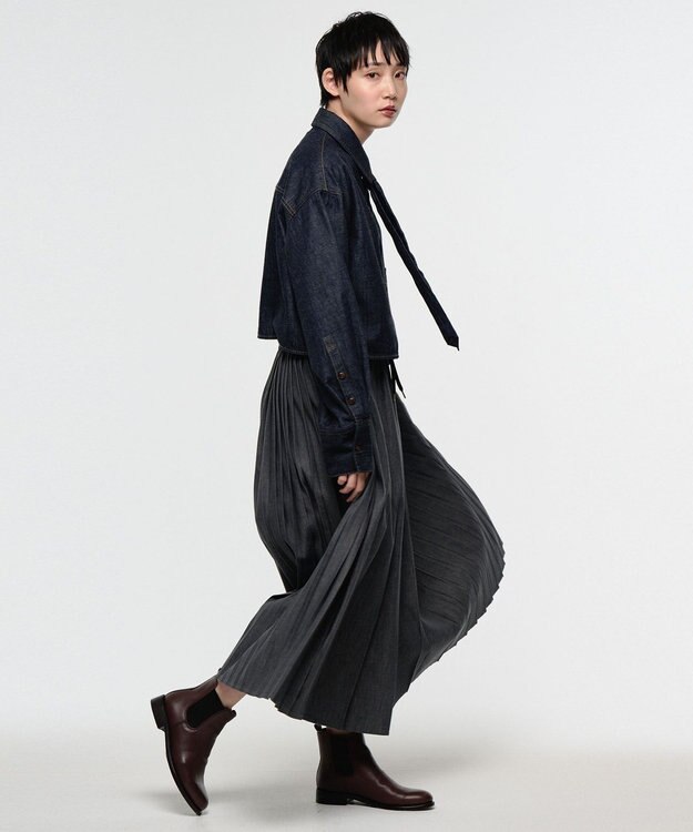 Ripo trenta anni 【ブランド人気】PLEATS RELAX LONG SK プリーツデニムスカート GRAY