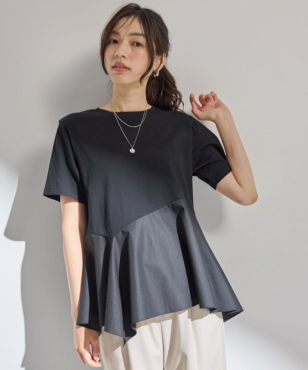 ANY L 【洗濯機可】コンビネーションイレヘムカットソー ブラック