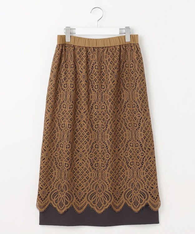 自由区 S 【SHIHOさん着用】バイカラーレース スカート キャメル×グレー