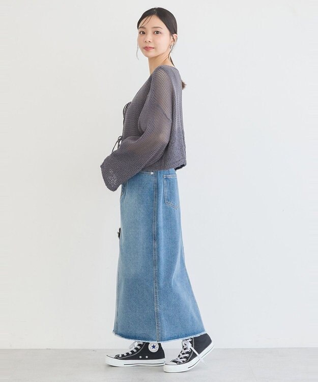 earth music&ecology ウエストフリンジデニムスカート Indigo