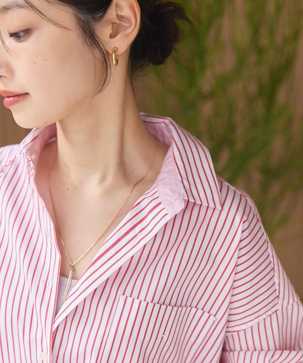 AMERICAN HOLIC イージーケア配色ポイントロングシャツ Stripe Red