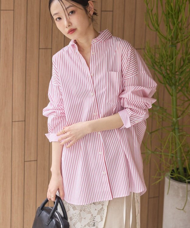 AMERICAN HOLIC イージーケア配色ポイントロングシャツ Stripe Red