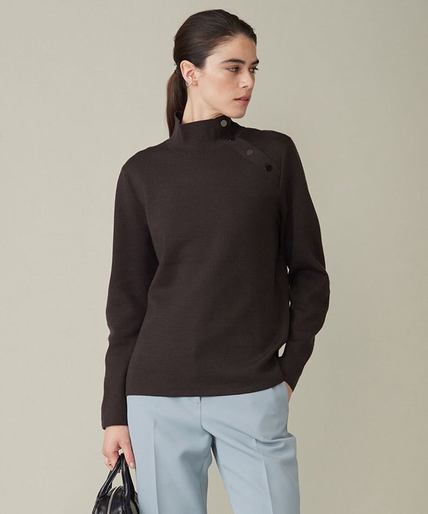 ICB L 【洗える】ウールブレンドスムース ハイネックプルオーバー バーントブラウン系