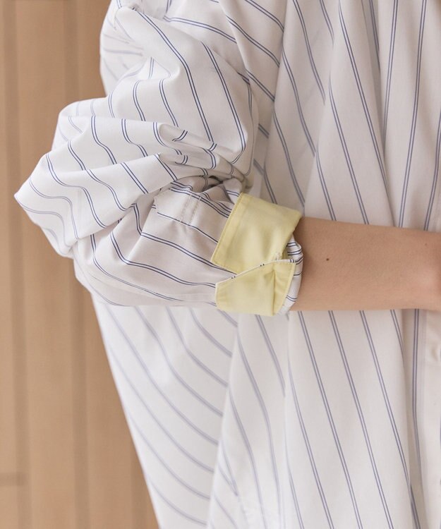 AMERICAN HOLIC イージーケア配色ポイントロングシャツ Stripe Navy