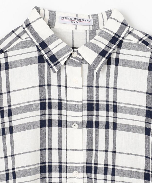 ANY ライトリネンクロスチュニックシャツ オフ×ネイビーチェック