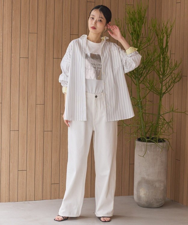 AMERICAN HOLIC イージーケア配色ポイントロングシャツ Stripe Navy