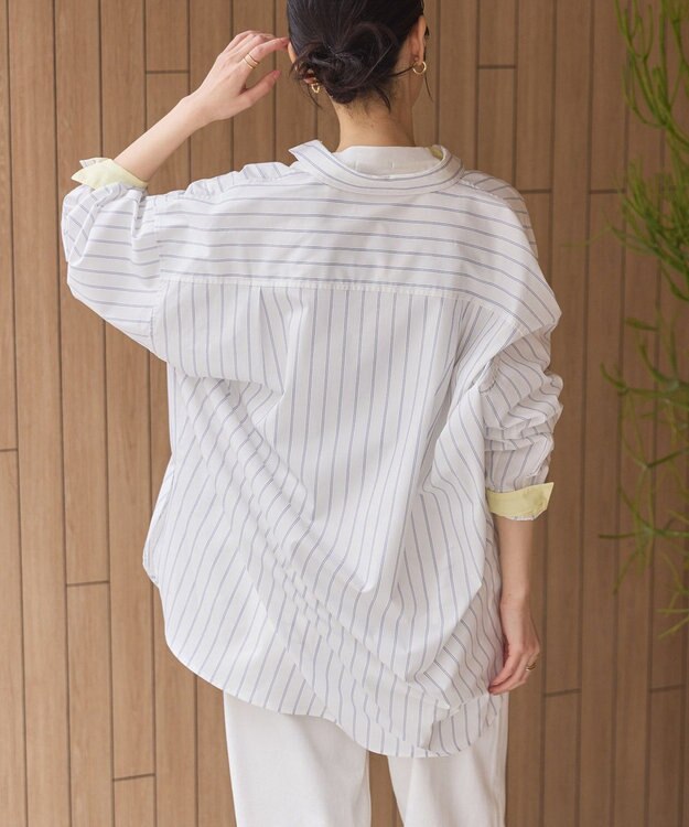 AMERICAN HOLIC イージーケア配色ポイントロングシャツ Stripe Navy