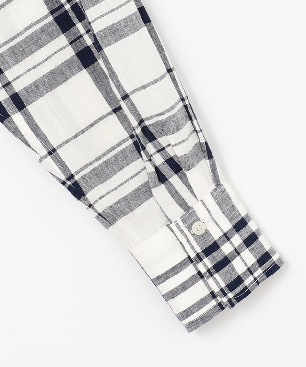 ANY ライトリネンクロスチュニックシャツ オフ×ネイビーチェック