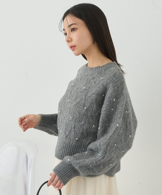 earth music&ecology パール＆ケーブルニットプルオーバー Gray Mixture