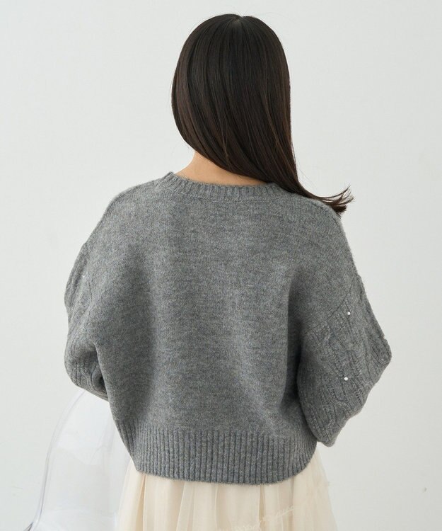 earth music&ecology パール＆ケーブルニットプルオーバー Gray Mixture