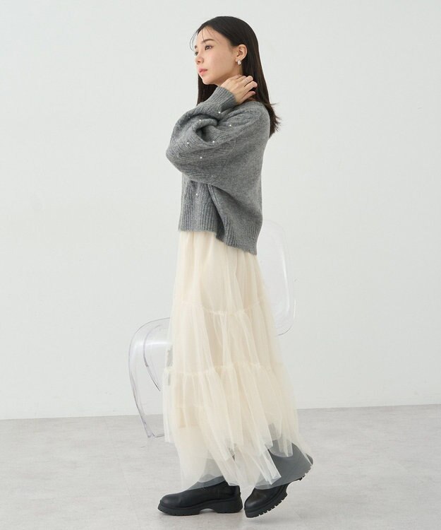 earth music&ecology パール＆ケーブルニットプルオーバー Gray Mixture