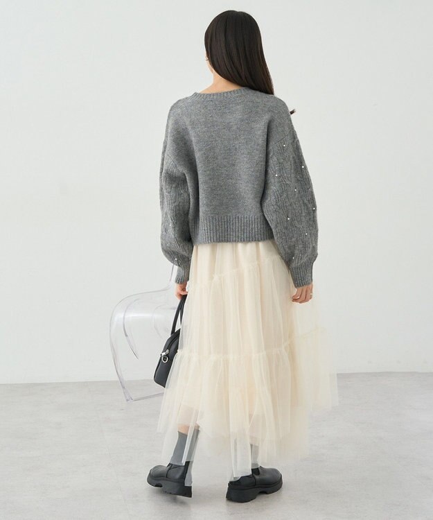 earth music&ecology パール＆ケーブルニットプルオーバー Gray Mixture