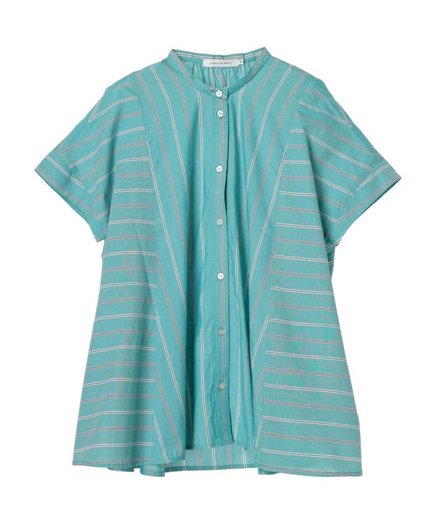 AMERICAN HOLIC 接触冷感フレンチスリーブ切り替えフレアブラウス Stripe Green