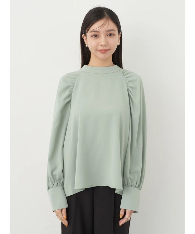 earth music&ecology ラグランギャザースリーブブラウス Mint