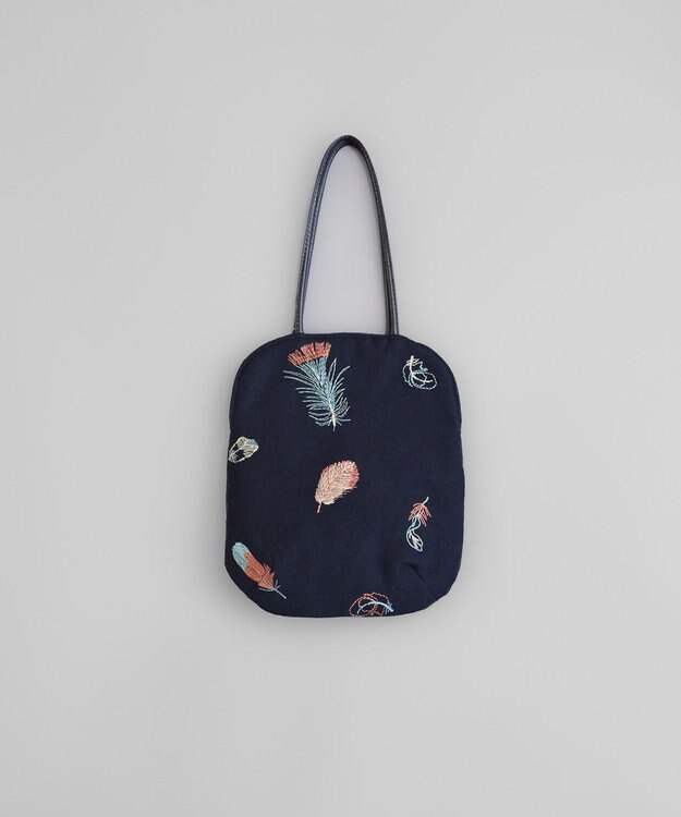 AND WOOL 鳥の羽刺繍のバッグ ネイビー