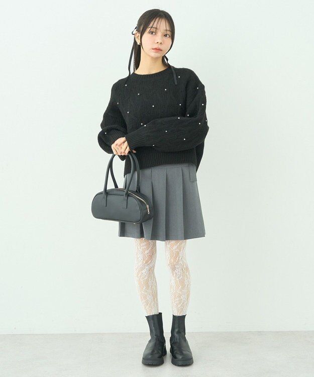 earth music&ecology パール＆ケーブルニットプルオーバー Black