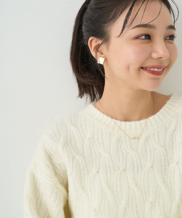 earth music&ecology パール＆ケーブルニットプルオーバー Ivory