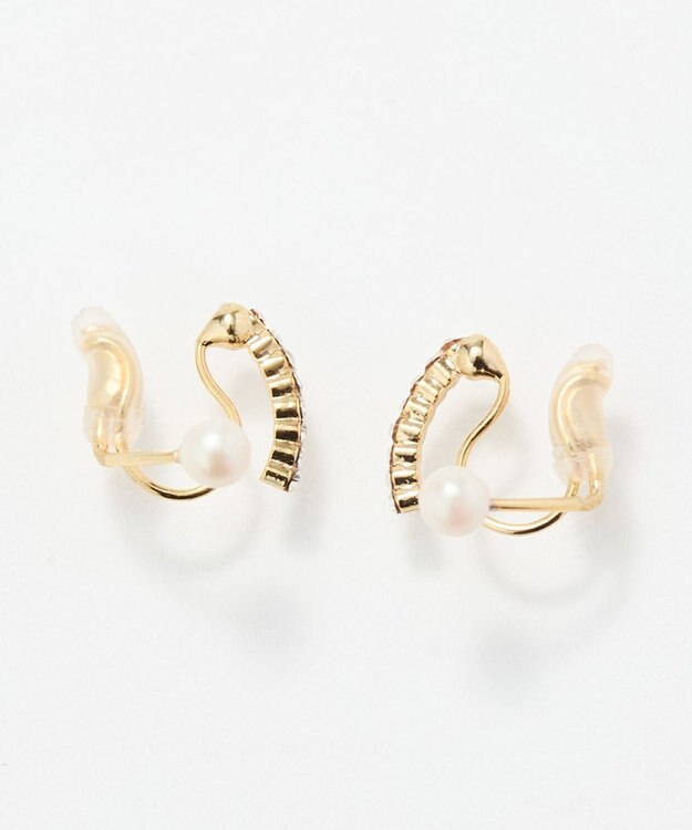 Phoebe 【痛くないシリーズ】ラインストーンパールフロートライトフィットイヤリング　ゴールド ゴールド