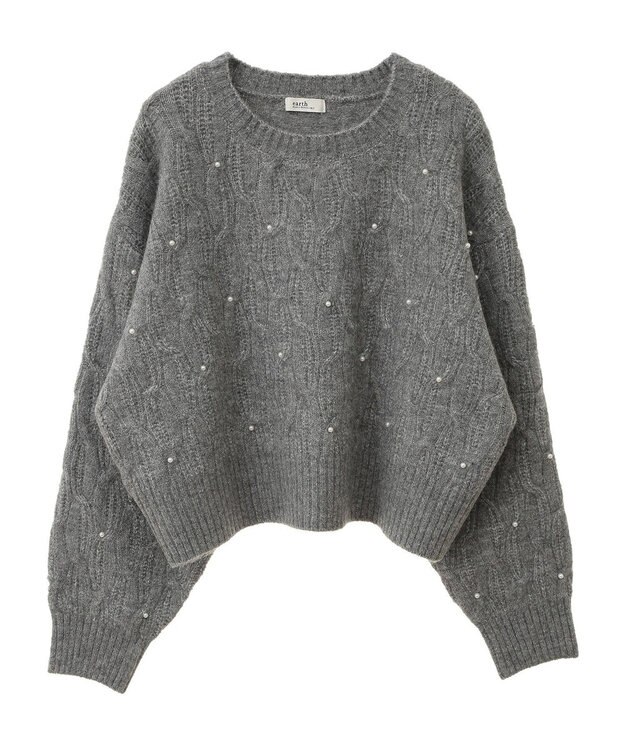 earth music&ecology パール＆ケーブルニットプルオーバー Gray Mixture