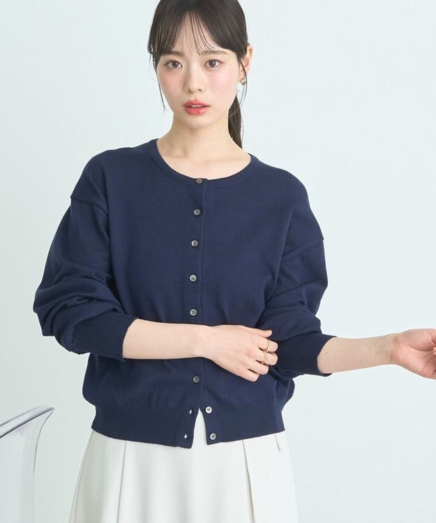 earth music&ecology ＵＶカット加工クルーネックニットカーディガン Dark Navy