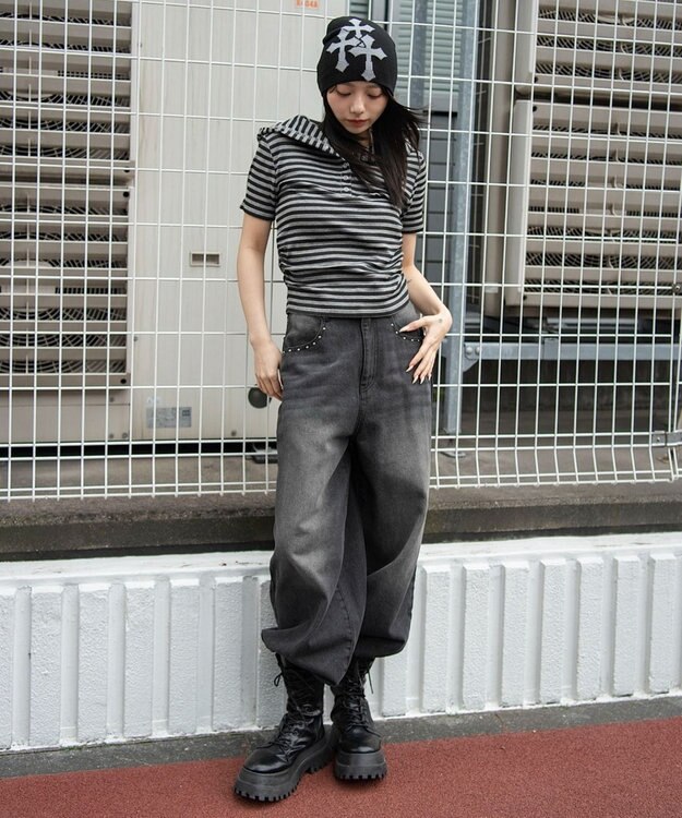 WEGO ヘンリーネックフードT 柄1