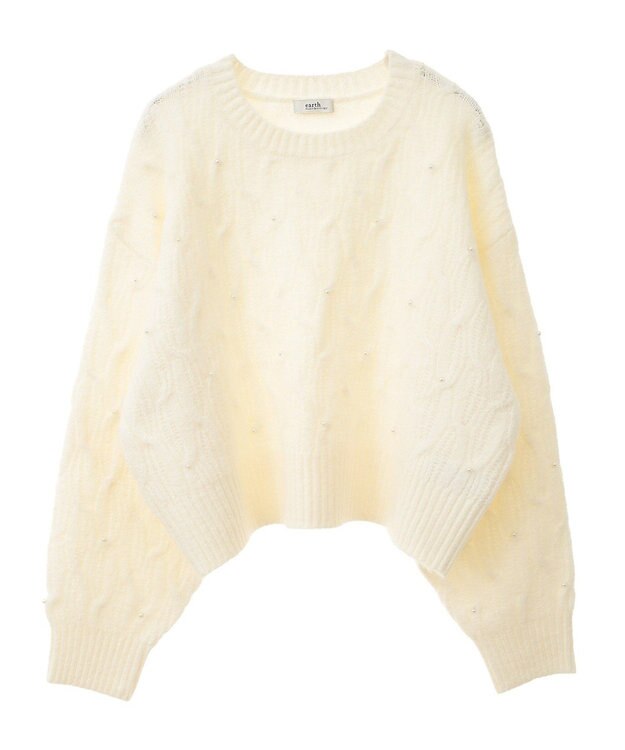 earth music&ecology パール＆ケーブルニットプルオーバー Ivory