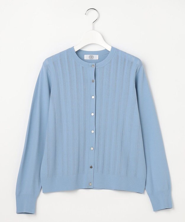 J.PRESS LADIES Rayon Elite Stretch クルーネック カーディガン サックスブルー系