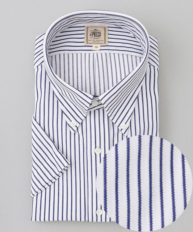 J.PRESS MEN 【KING SIZE】【J.PRESS OXFORD JERSEY】カノコインレイストライプ パッチポケットシャツ / B.D. ブルー系1