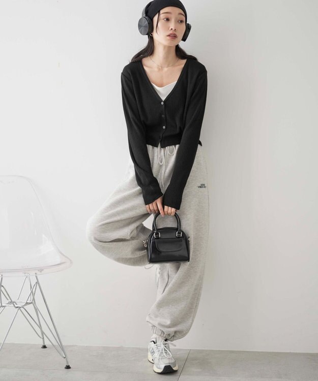 WEGO カラーリブショートカーデ ブラック