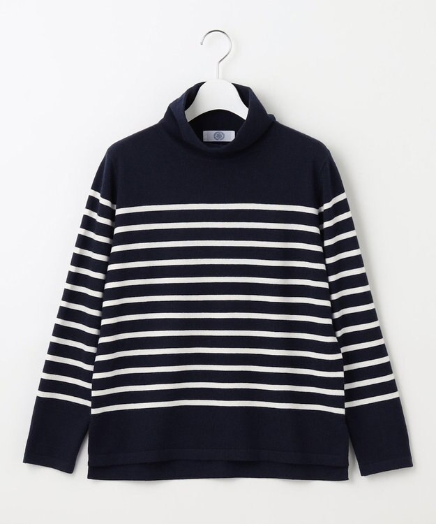 J.PRESS LADIES 【洗える】SEMI WORSTED WOOL バスクボーダー ニット ネイビー系1