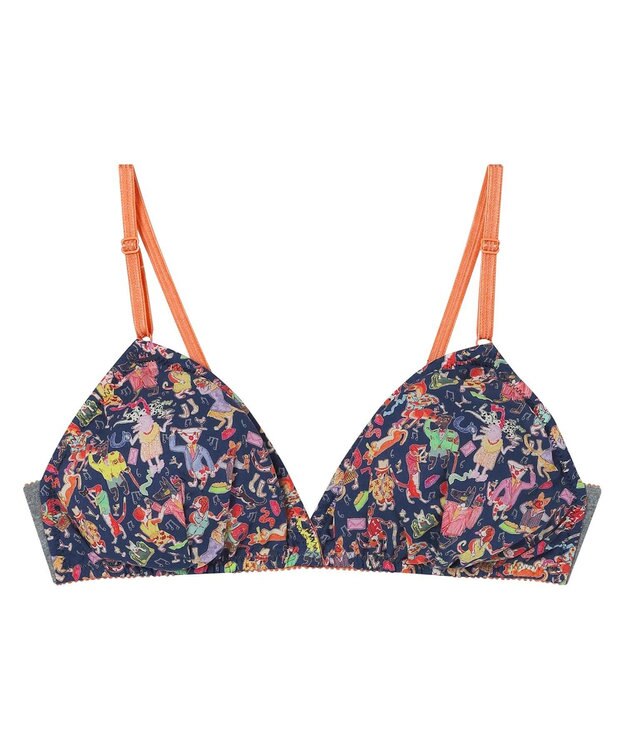 une nana cool MADE WITH LIBERTY FABRIC 【綿混】三角ノンワイヤーブラ ダークグレー