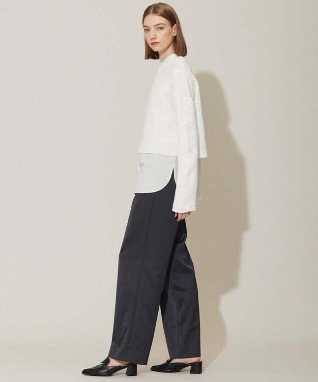 ICB 【接触冷感・UVケア・洗える】 ヴィスコースナイロンサテン ワイドパンツ チャコール系