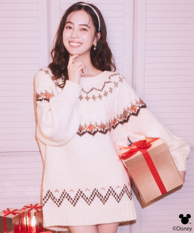 earth music&ecology 【予約】Disney/ミッキー刺繍ノルディックニットチュニック アイボリー