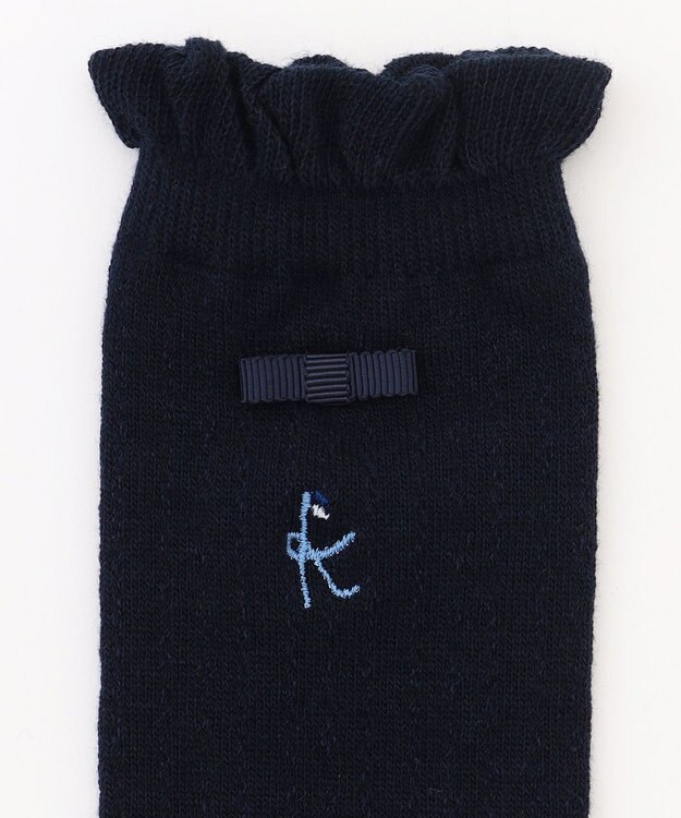 組曲 KIDS 【16~24㎝】リボン付シンプル ハイソックス ネイビー