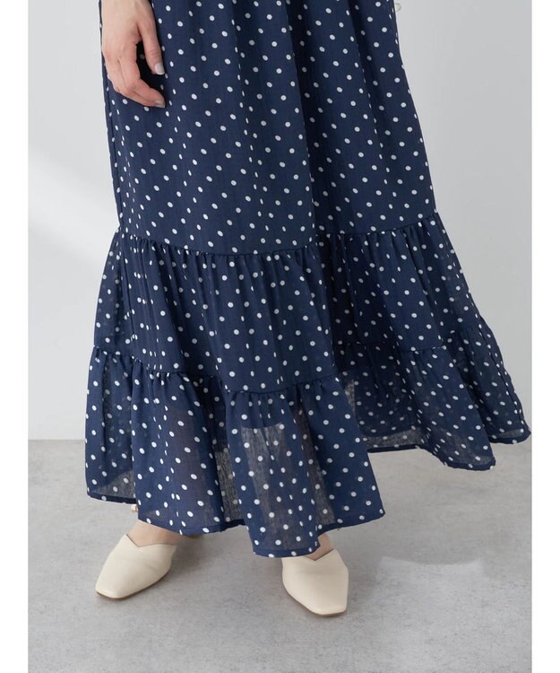 earth music&ecology ちょっとレトロなティアードスカート Dot Navy