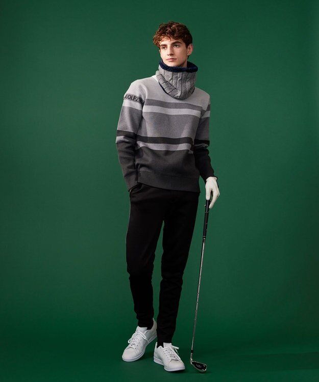 23区GOLF 【MEN】【洗える】カラーブロック 裏付き ニット ライトグレー系1