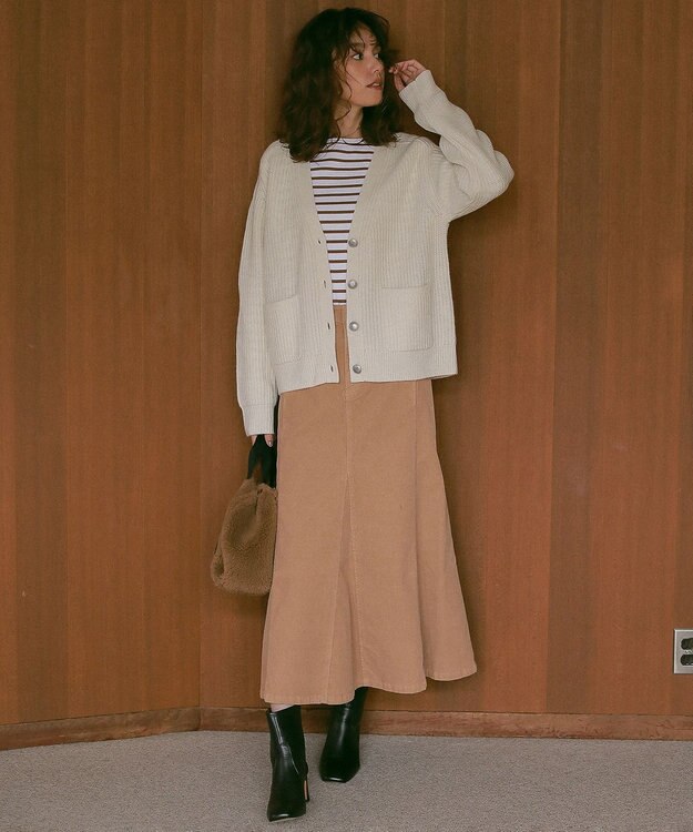 23区 【SLOW】ストレッチ コーデュロイ ゴアード スカート キャメル系