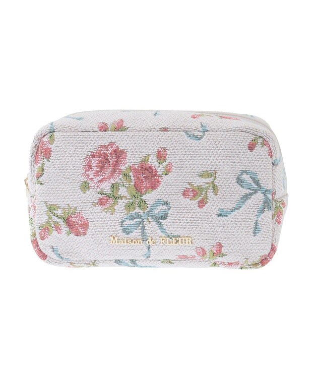 Maison de FLEUR ローズリボン柄ゴブランポーチ Off White