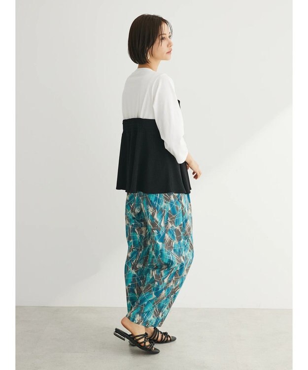 Green Parks ７分袖ビスチェドッキング風カットプルオーバー Black