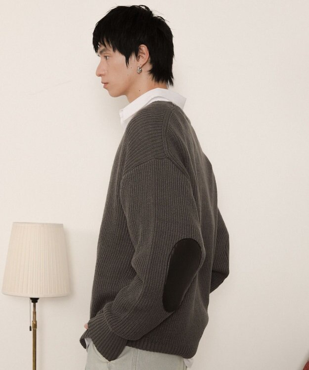 WEGO エルボーパッチVネックプルオーバー グレー