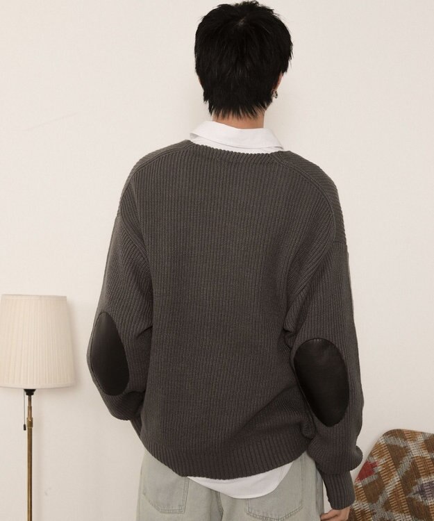 WEGO エルボーパッチVネックプルオーバー グレー